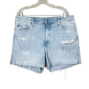 H&M Womens Ultra High Waist Light Wash Distressed Mom Shorts Plus Size 16